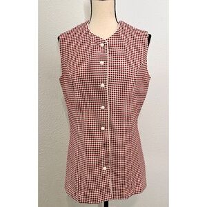 Vintage Red/White Dot 70's Long Sleeveless Vest Top, med